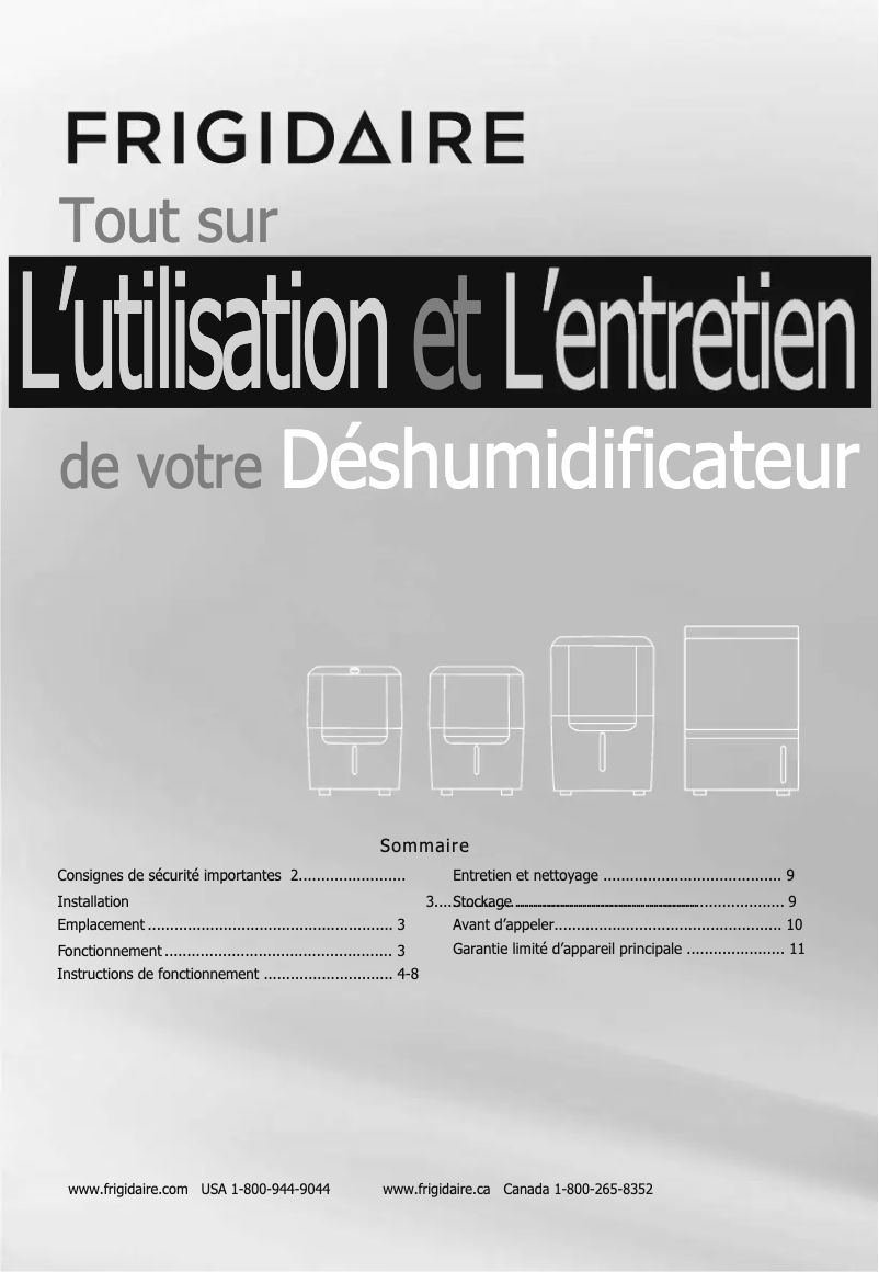 Page 1 de la notice Manuel utilisateur Frigidaire FAD954DWD