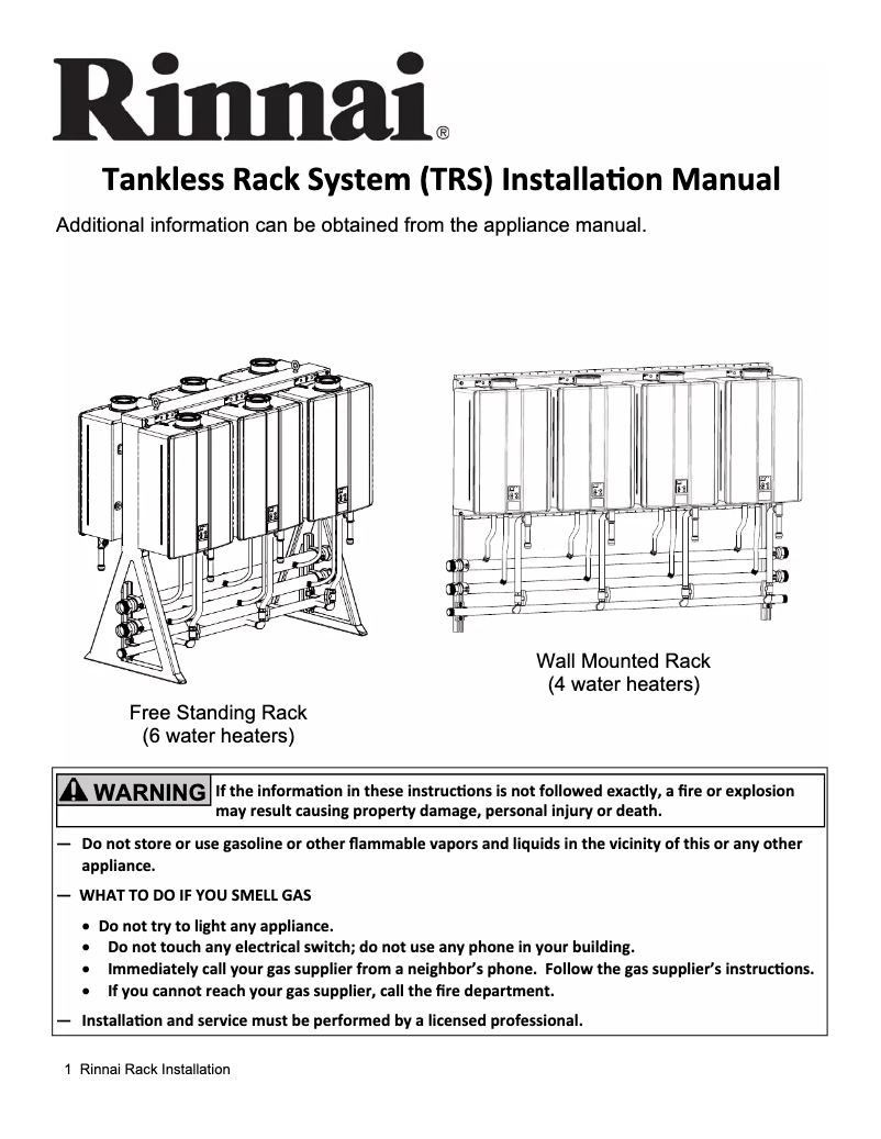 Image de la première page du manuel de l'appareil Tankless Rack System TRS06IN