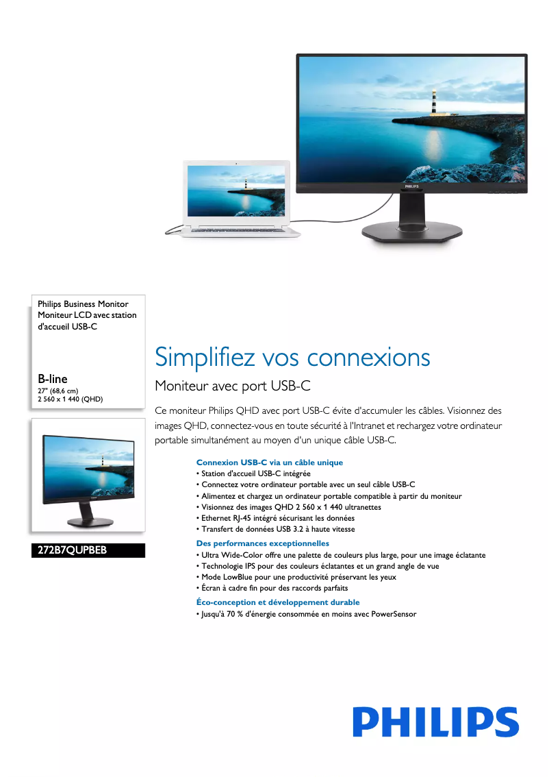 Page 1 de la notice Fiche technique Philips B Line 272B7QUPBEB