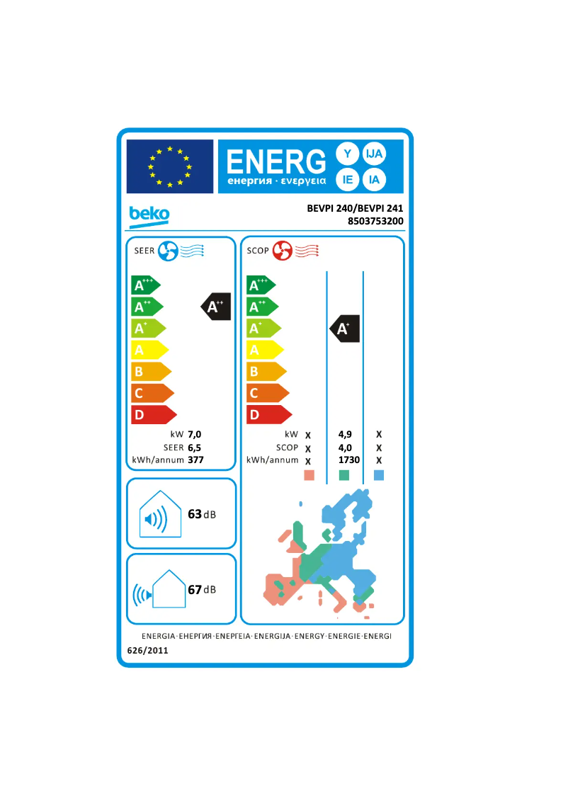 Page n°1 - Label énergétique Beko BEVPI 240