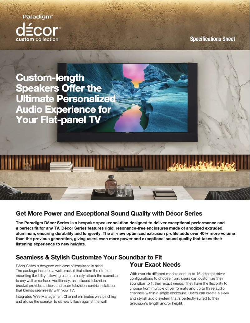 Page 1 de la notice Fiche technique Paradigm Decor 2SC v2