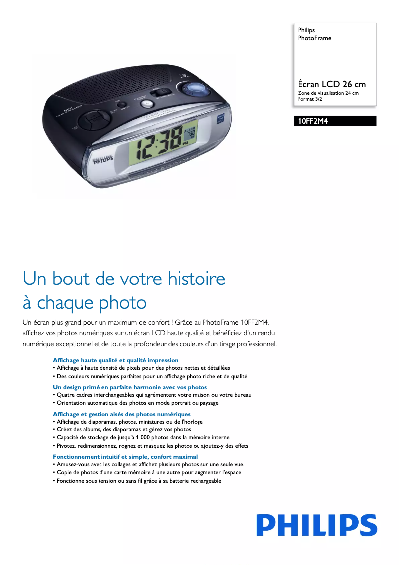 Page 1 de la notice Fiche technique Philips 10FF2M4
