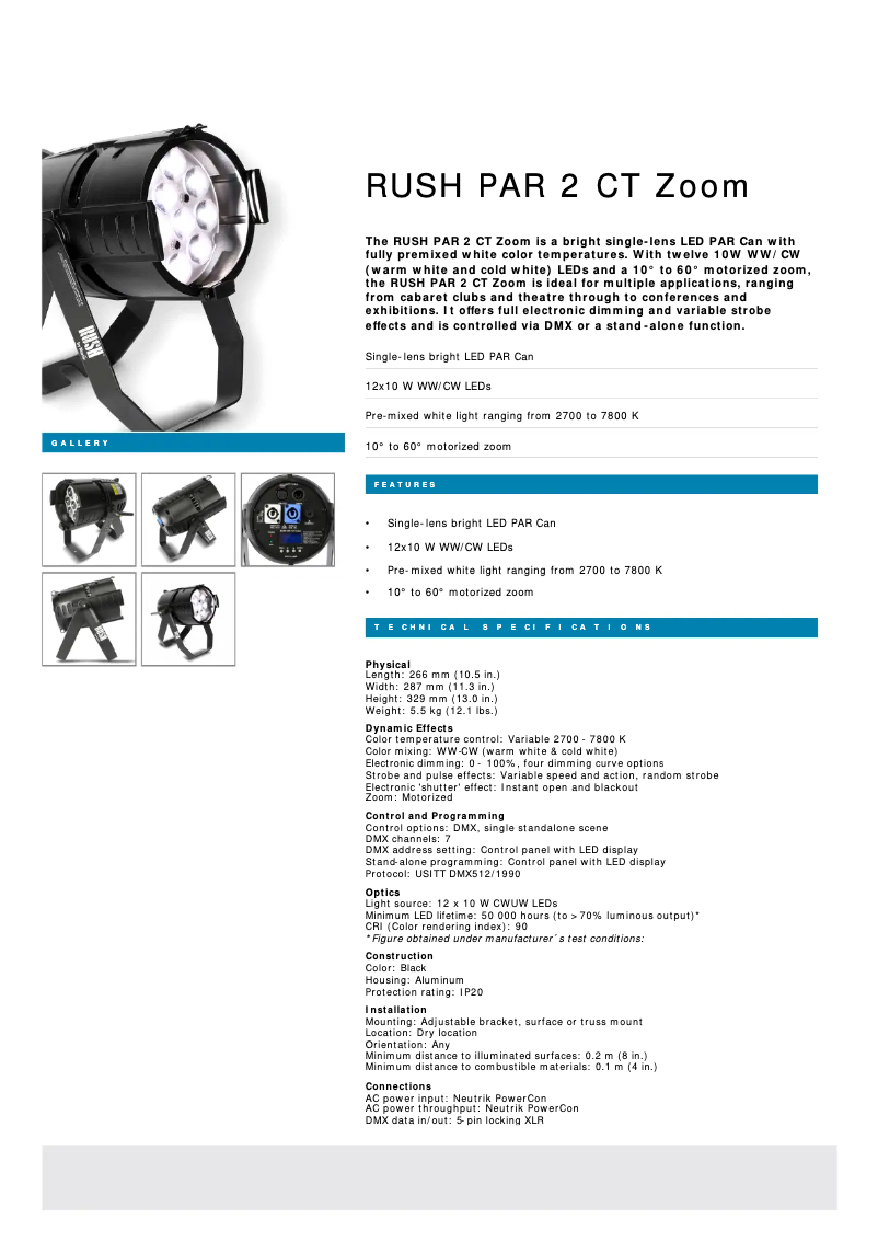 Page n°1 - Fiche technique Martin RUSH PAR 2 CT Zoom