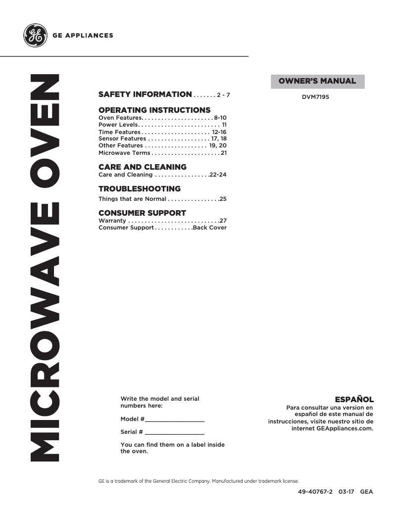 Page n°1 - Manuel d'utilisation et d'entretien Adora DVM7195DKBB