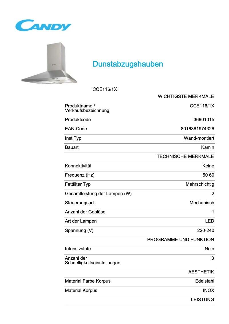 Image de la première page du manuel de l'appareil CCE116/1X
