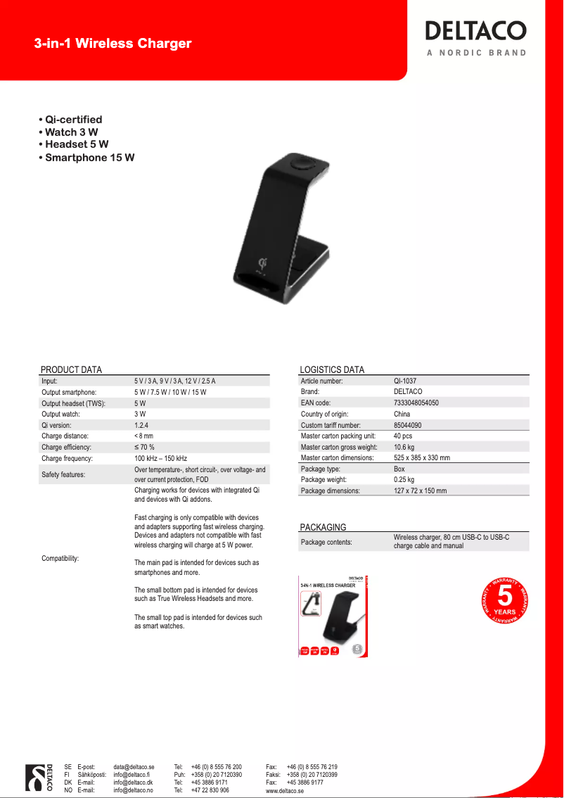 Page n°1 - Manuel utilisateur Deltaco QI-1037