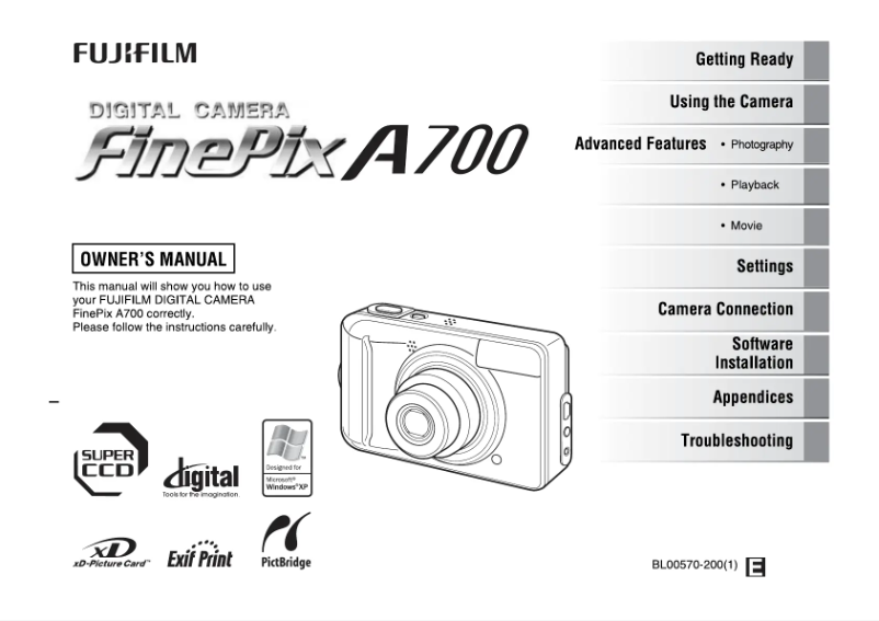 Page 1 de la notice Manuel utilisateur Fujifilm FinePix A700