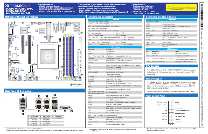Page 1 de la notice Guide de démarrage rapide Supermicro X12SDV-10C-SP6F