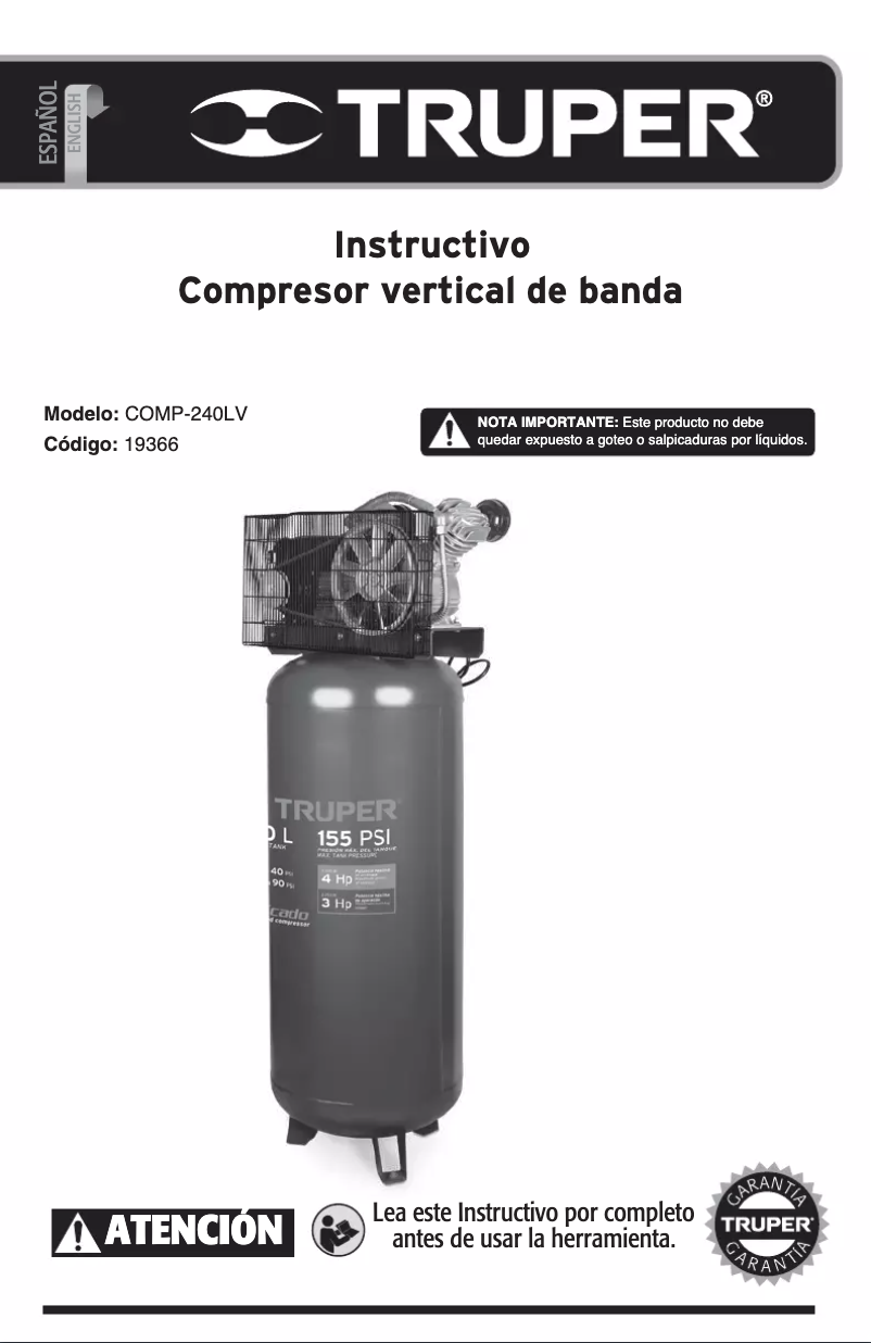 Page n°1 - Manuel utilisateur Truper COMP-240LV