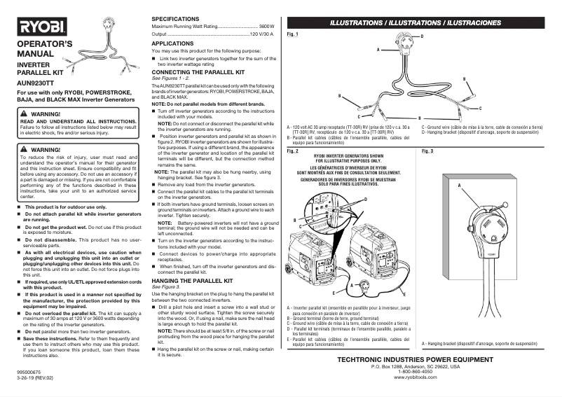 Page n°1 - Manuel utilisateur RYOBI AUN9230TT