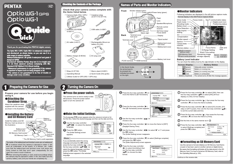 Page n°1 - Guide de démarrage rapide Pentax Optio WG-1