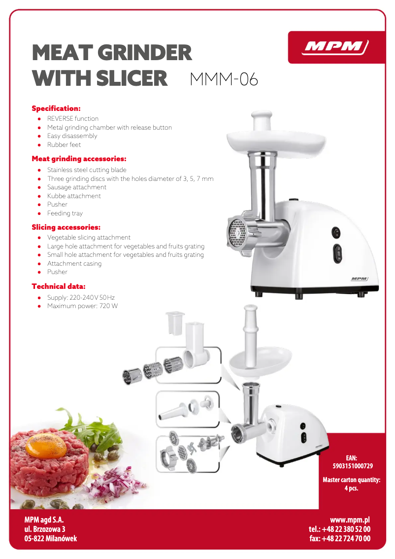 Page 1 de la notice Fiche technique MPM MMM-06