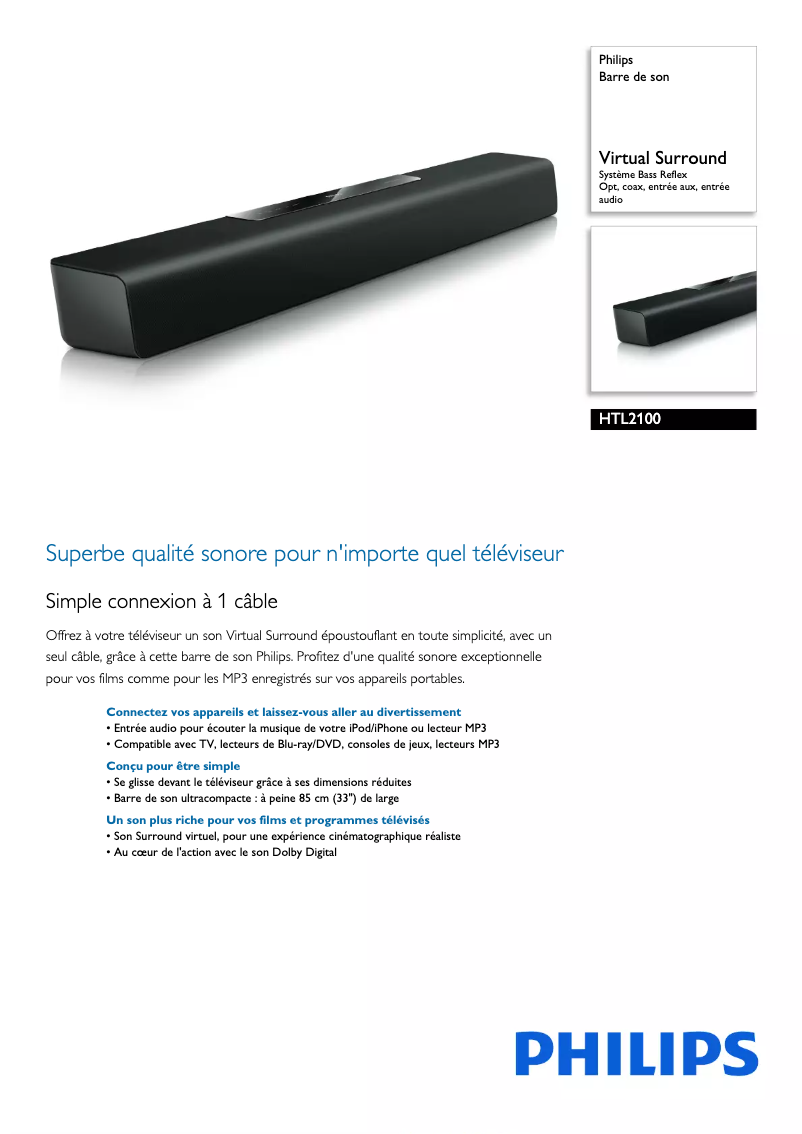 Page n°1 - Fiche technique Philips HTL2100
