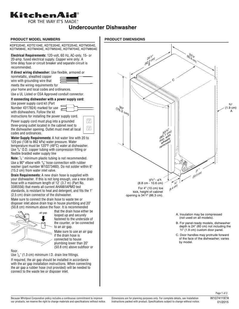 Image de la première page du manuel de l'appareil KDTM704E