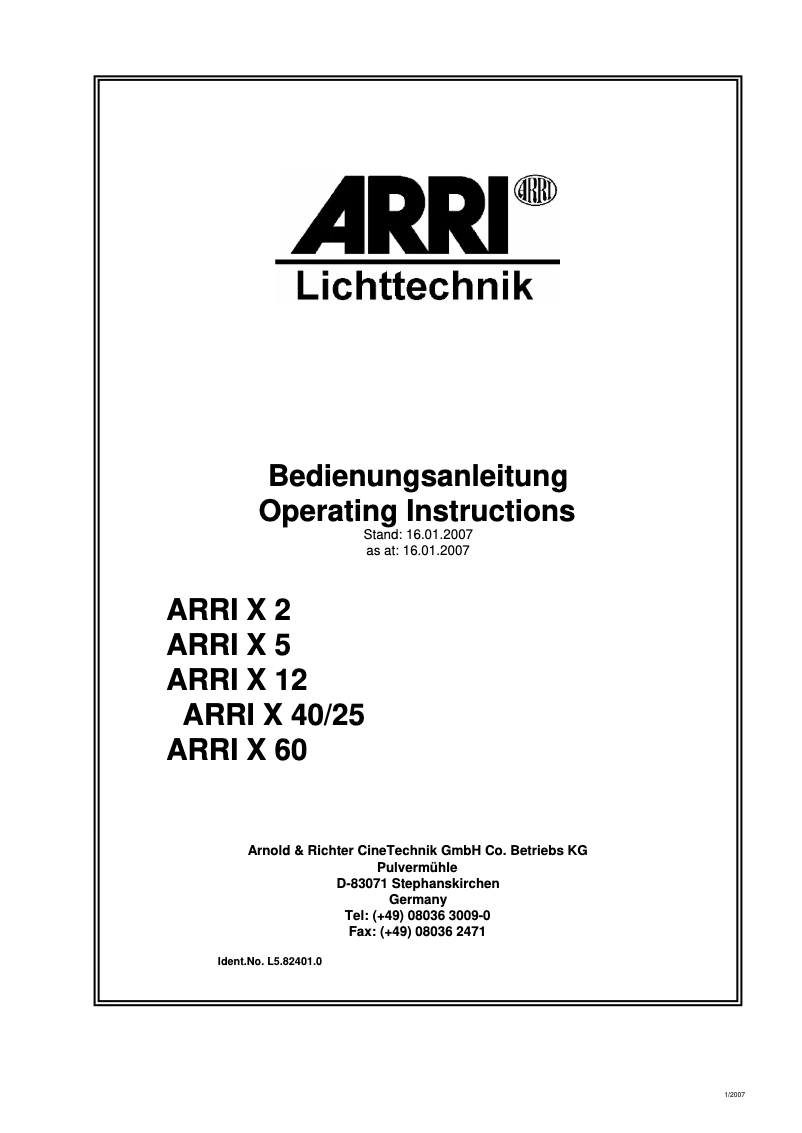 Page 1 de la notice Manuel utilisateur ARRI X Theater