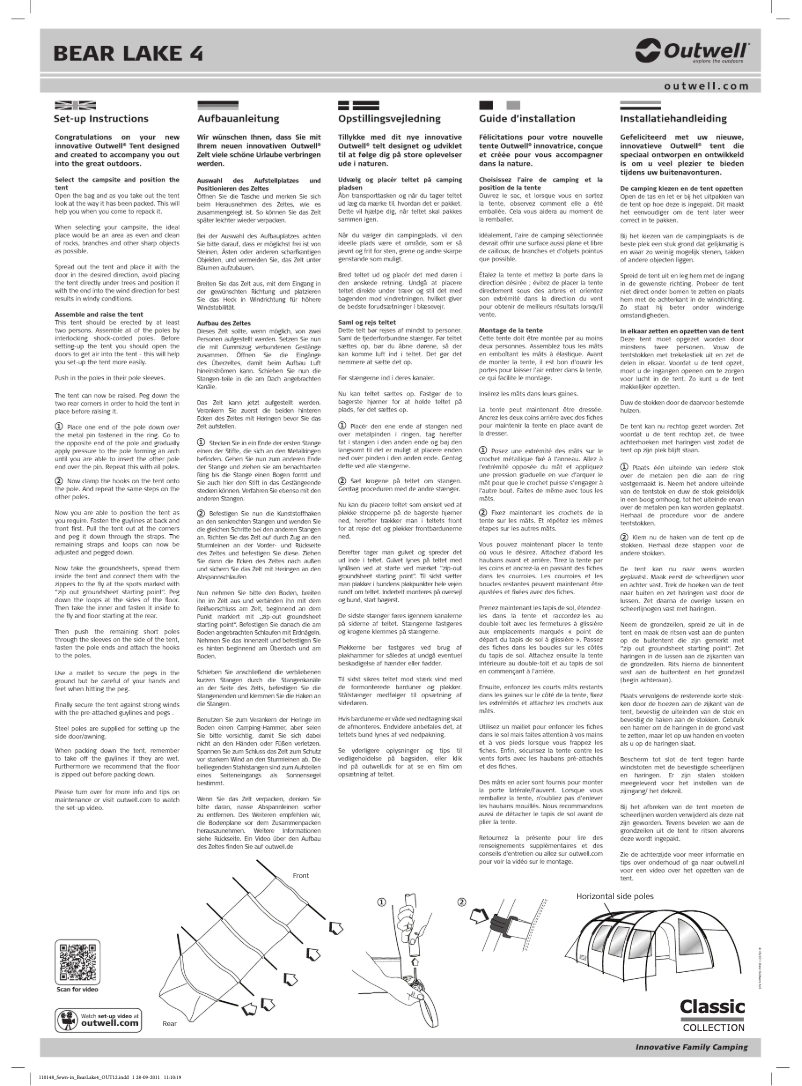 Page 1 de la notice Manuel utilisateur Outwell Classic Bear Lake 4