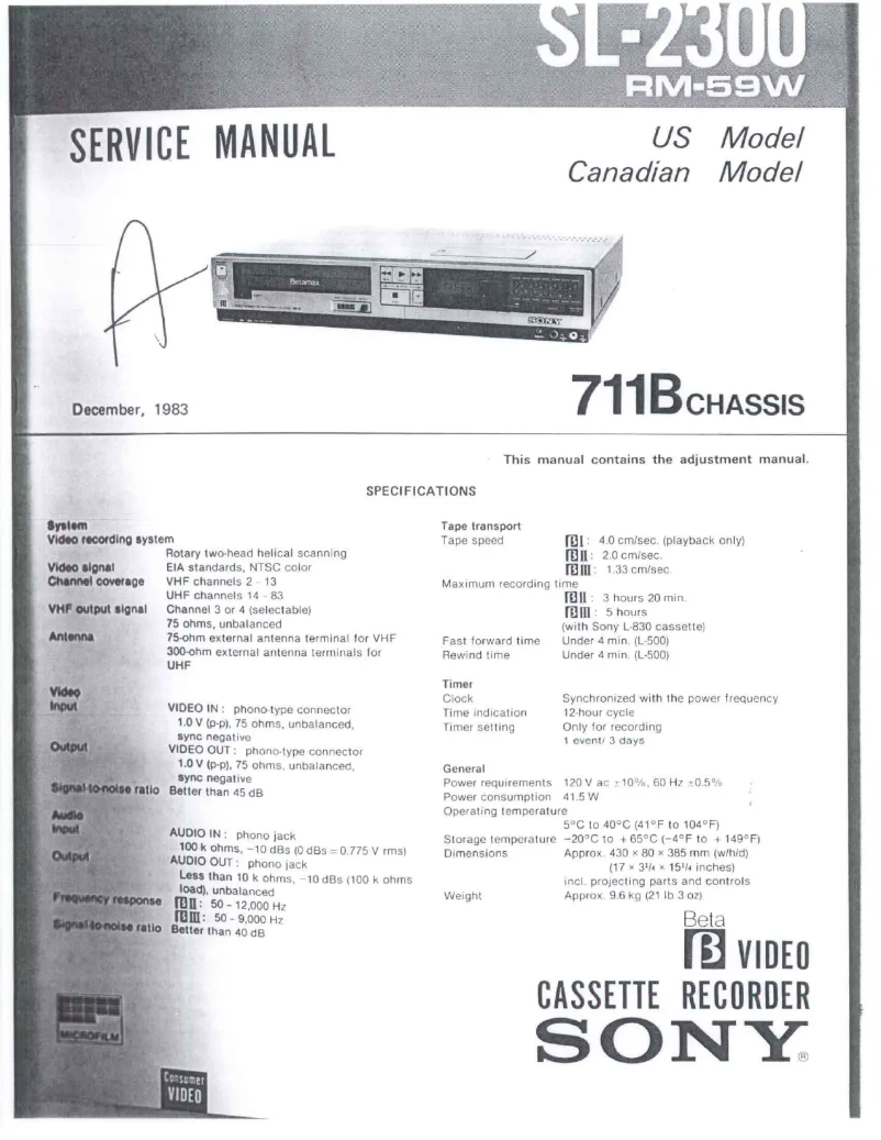 Page n°1 - Manuel utilisateur Sony SL-2300