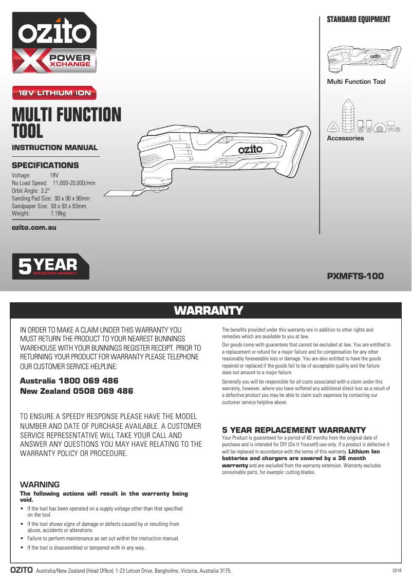 Página 1 del manual Manual de instrucciones Ozito PXMFTK-200
