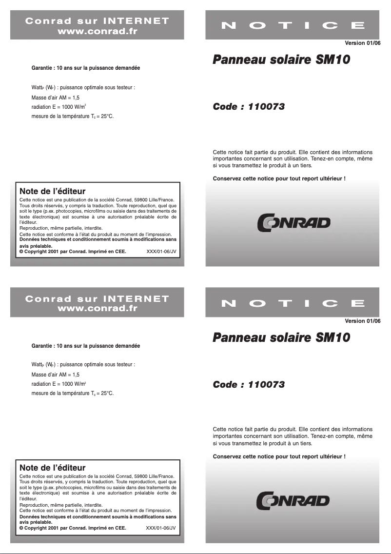 Image de la première page du manuel de l'appareil SM 10