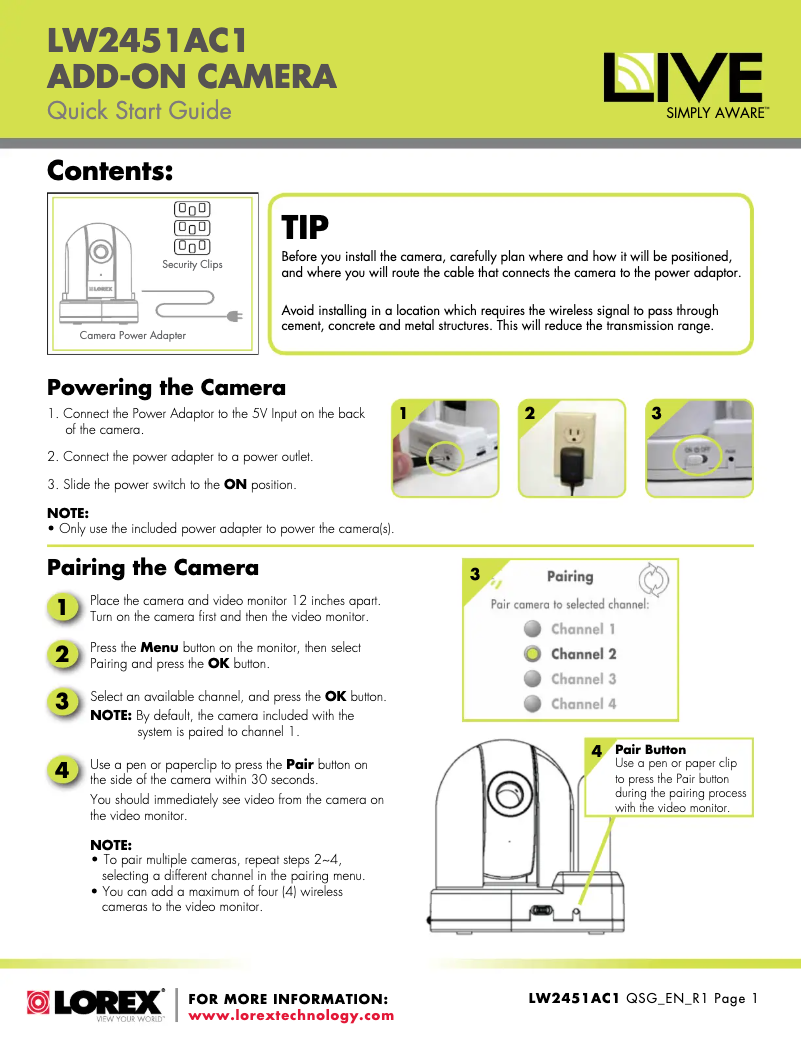 Page n°1 - Manuel utilisateur Lorex LW2451AC1