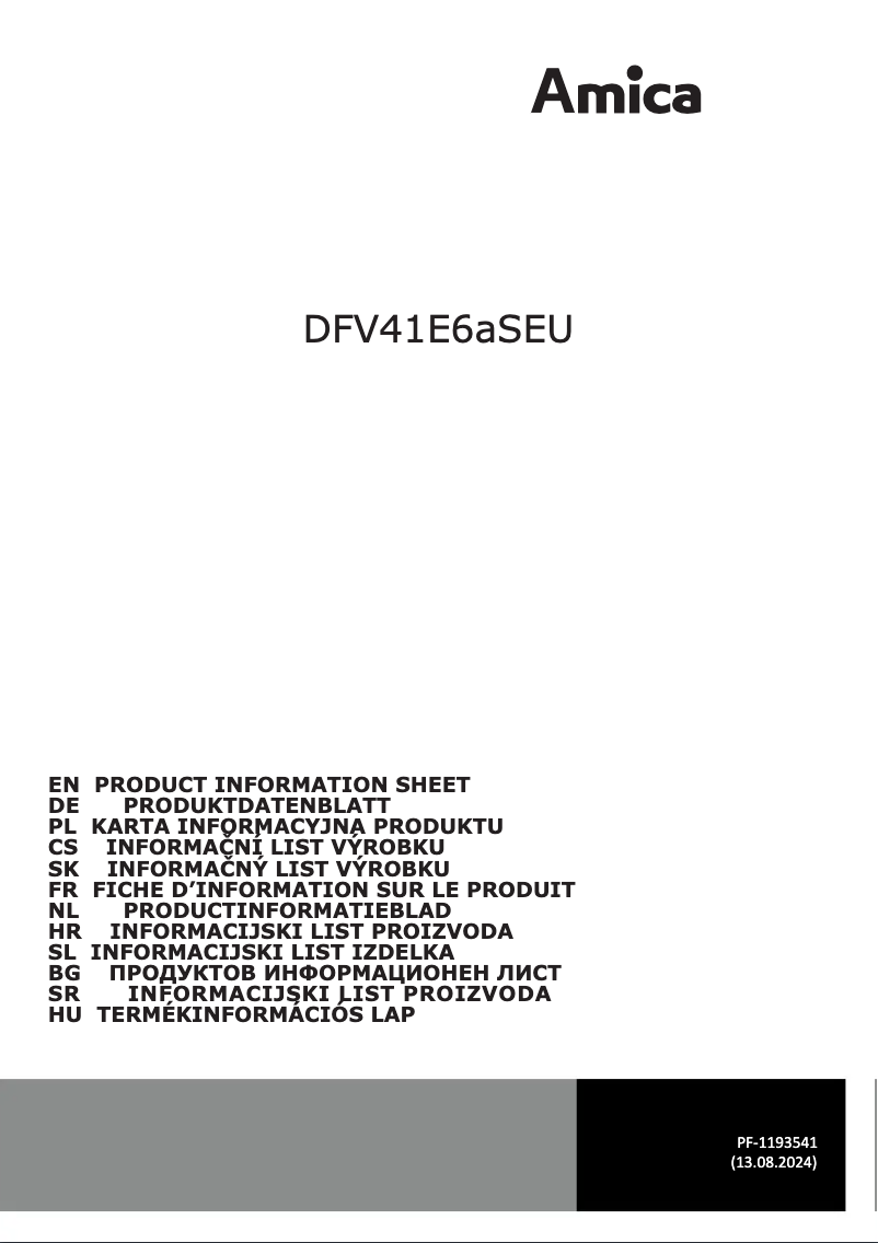Page n°1 - Fiche technique Amica DFV41E6aSEU