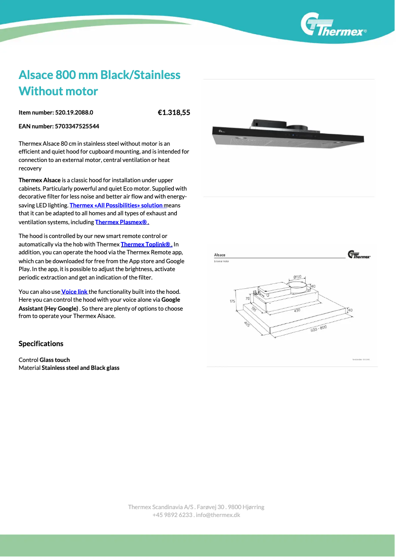 Página 1 del manual Ficha técnica Thermex Alsace