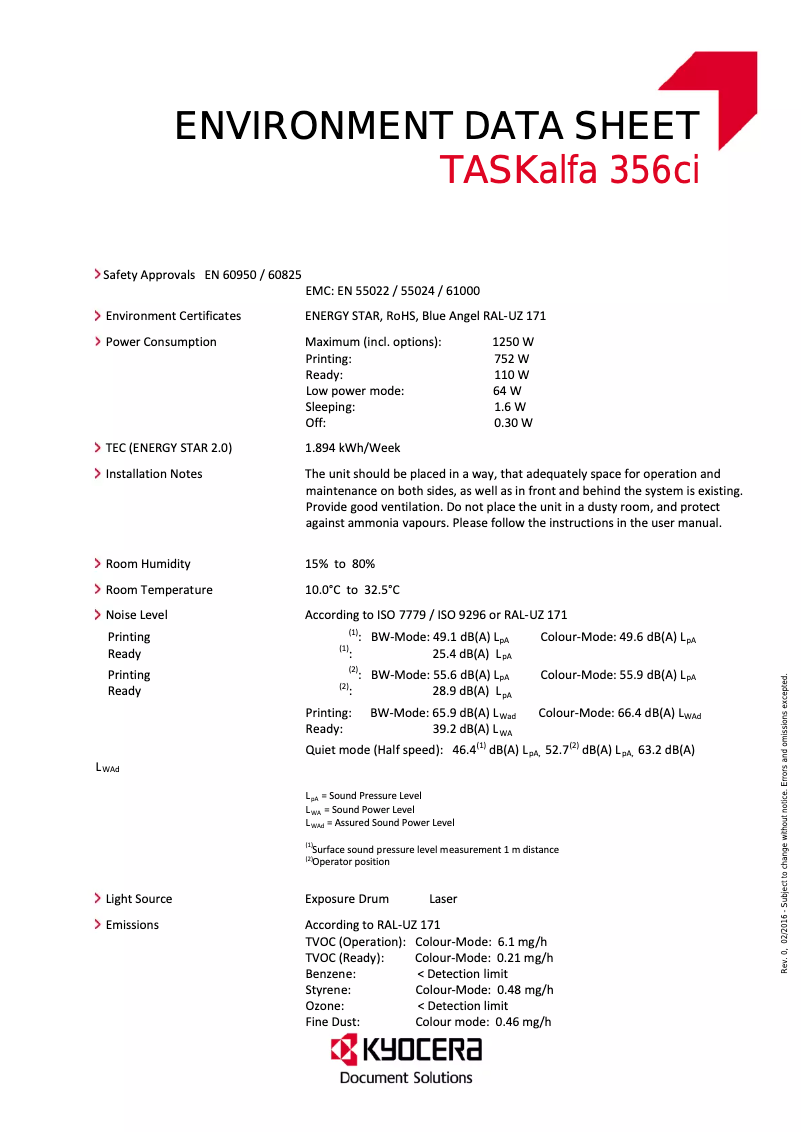Page n°1 - Fiche technique Kyocera TASKalfa 356ci