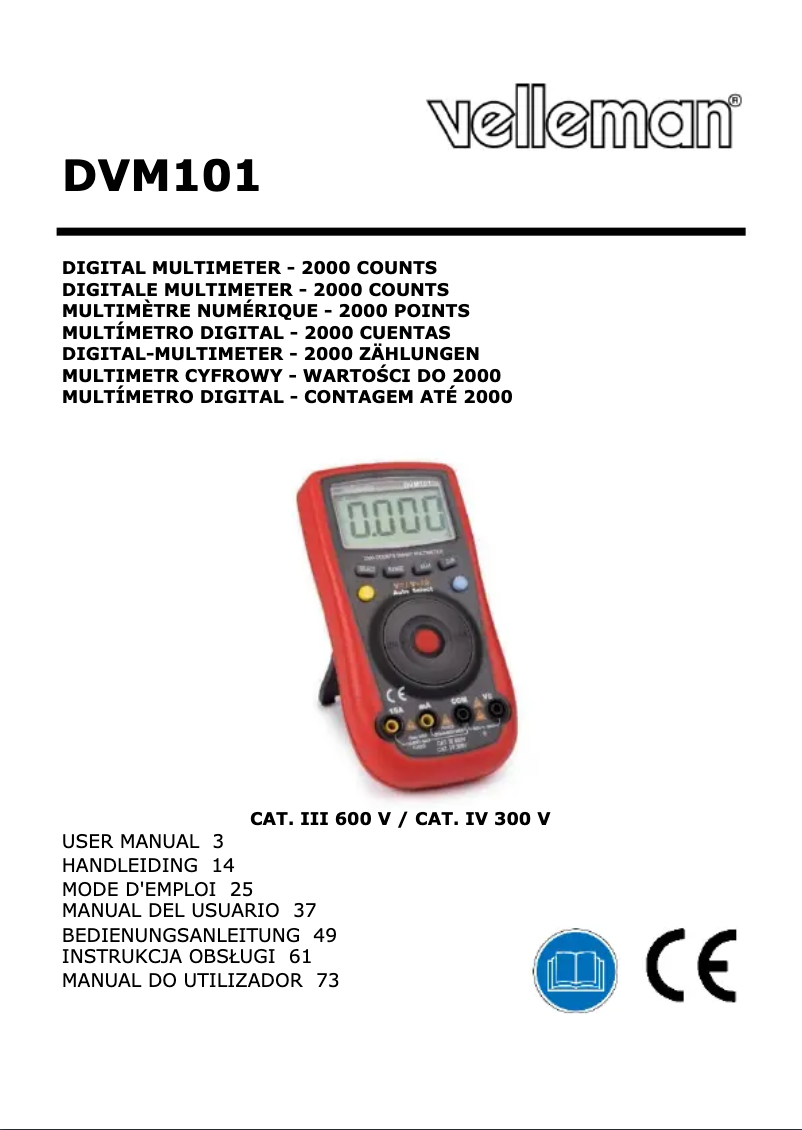 Page 1 de la notice Manuel utilisateur Velleman DVM101