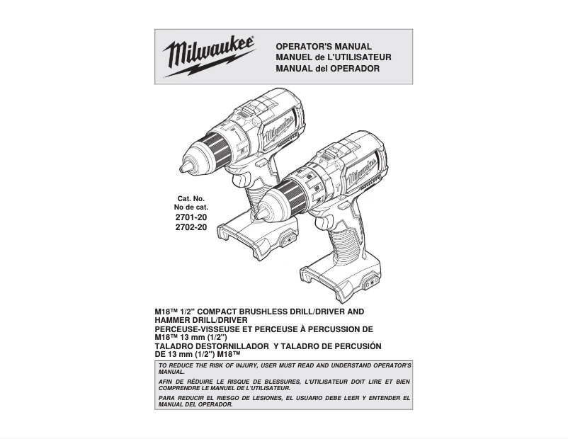 Page n°1 - Manuel utilisateur Milwaukee 2701-20