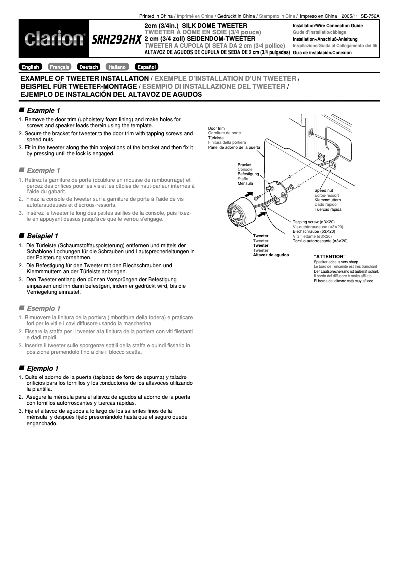 Page n°1 - Manuel utilisateur Clarion SRH292HX