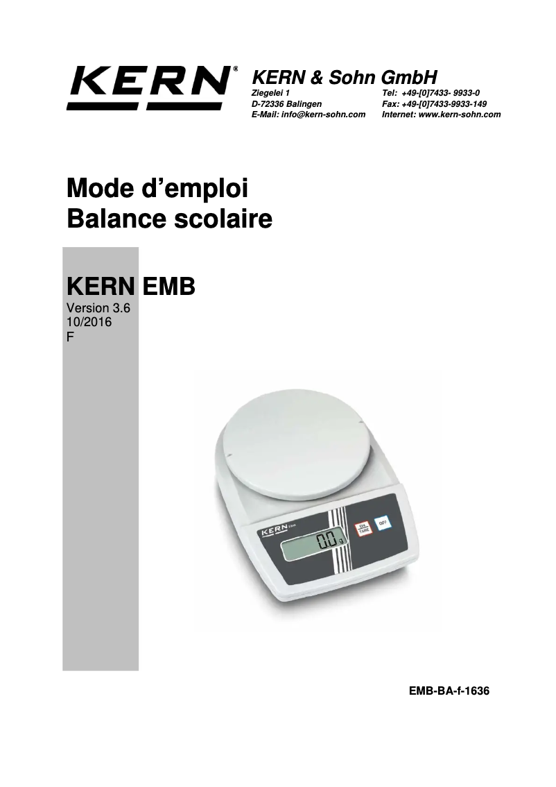 Page 1 de la notice Manuel utilisateur Kern EMB 1000-2