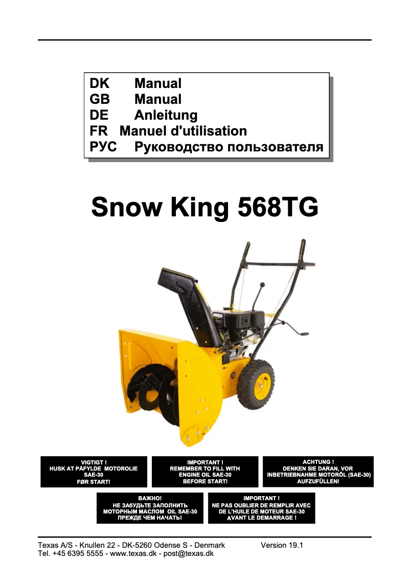 Page n°1 - Manuel utilisateur Texas Snow King 568TG