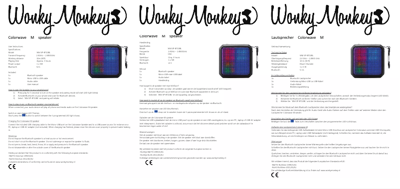 Page 1 de la notice Manuel utilisateur Wonky Monkey WM SP-BT10BL ColorWave M