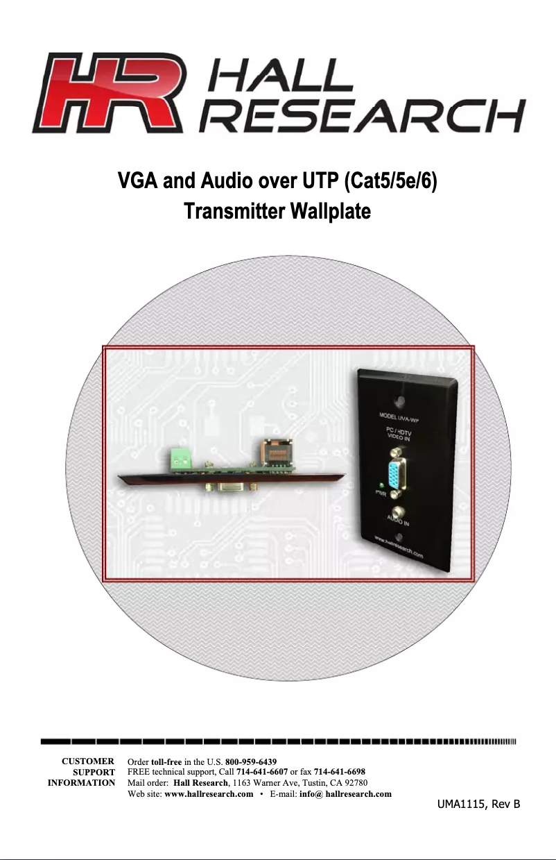 Page 1 de la notice Manuel utilisateur Hall Research UVA-DP