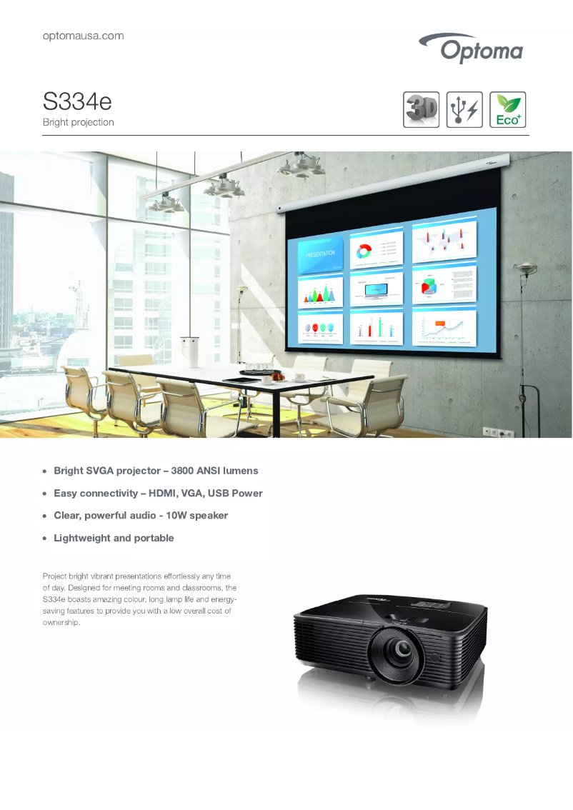 Page 1 de la notice Fiche technique Optoma S334E