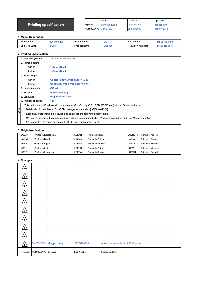 Page n°1 - Manuel utilisateur LG 42LN5430