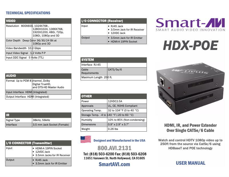 Page 1 de la notice Manuel utilisateur Smart-AVI HDX-POE-RXS