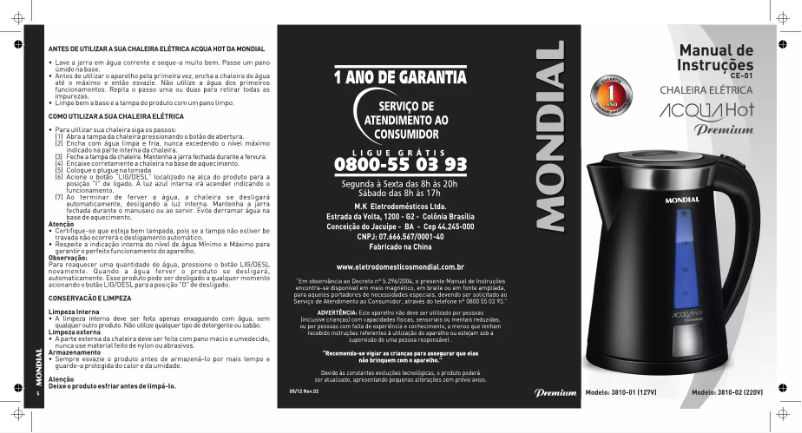 Página 1 del manual Manual de usuario Mondial AcquaHot CE-01