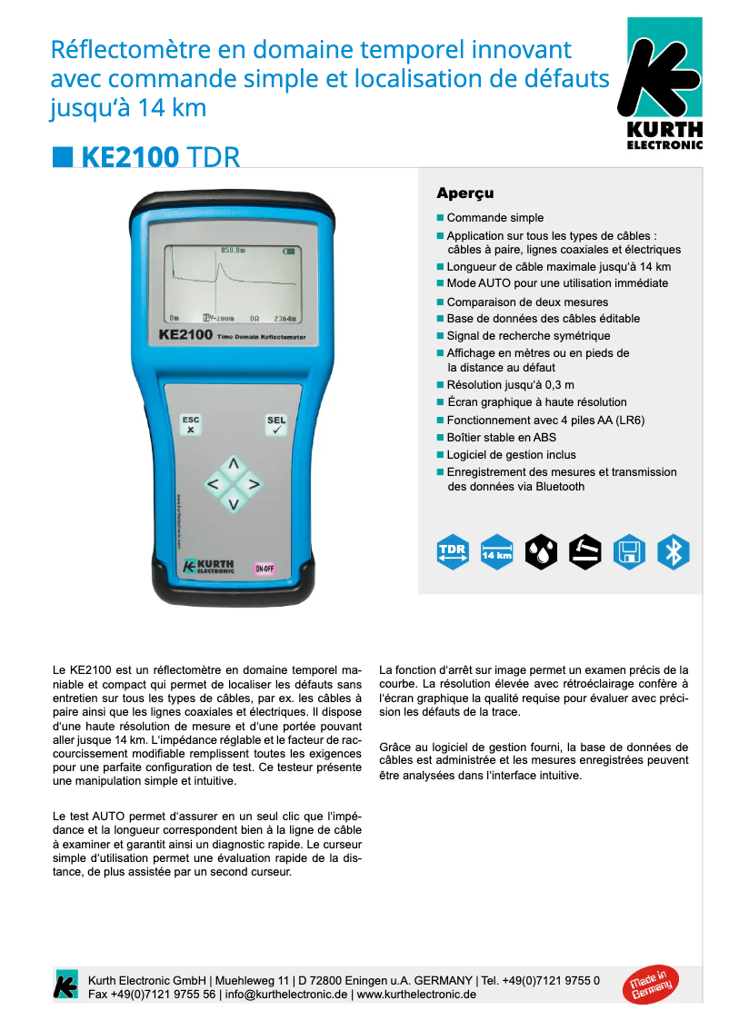 Page 1 de la notice Fiche technique Kurth Electronic KE2100