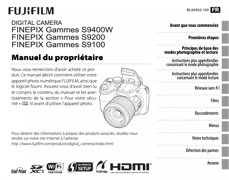 Page n°1 - Manuel utilisateur Fujifilm FinePix S9400W