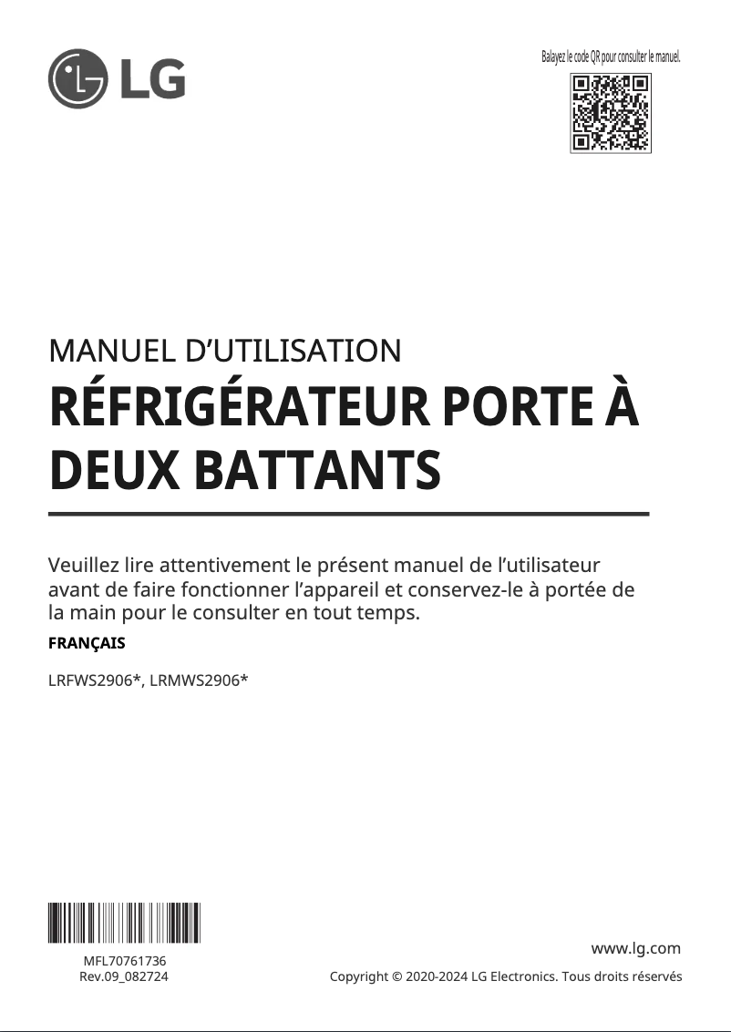 Image de la première page du manuel de l'appareil LRFWS2906V