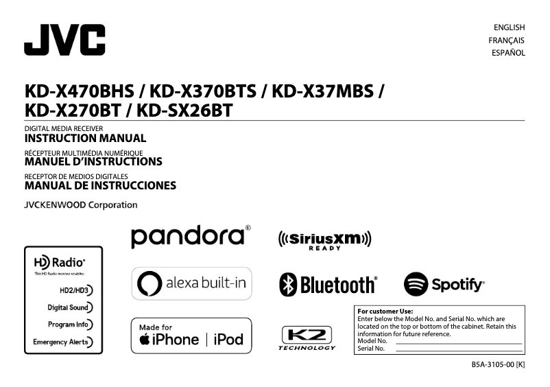 Page n°1 - Manuel utilisateur JVC KD-X37MBS