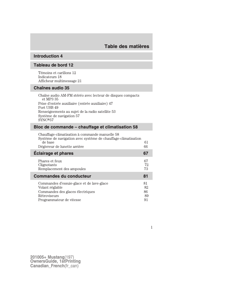 Image de la première page du manuel de l'appareil Mustang (2010)
