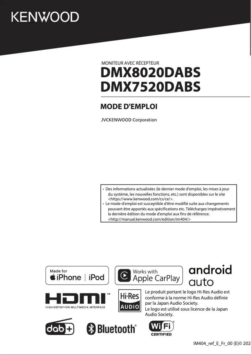 Page 1 de la notice Guide de démarrage rapide Kenwood DMX8020DABS