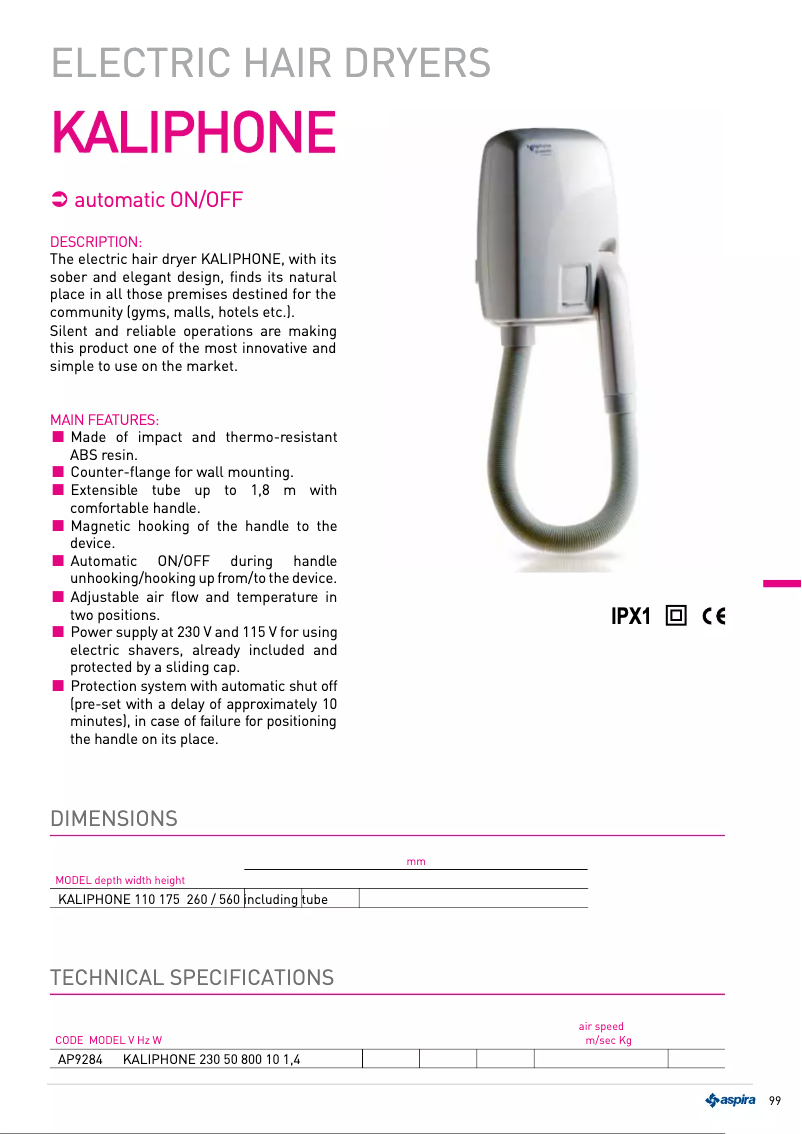Page 1 de la notice Fiche technique Fantini Cosmi KALIPHONE