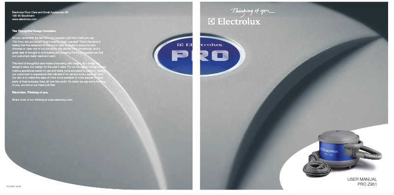 Page 1 de la notice Manuel utilisateur Electrolux PRO Z950