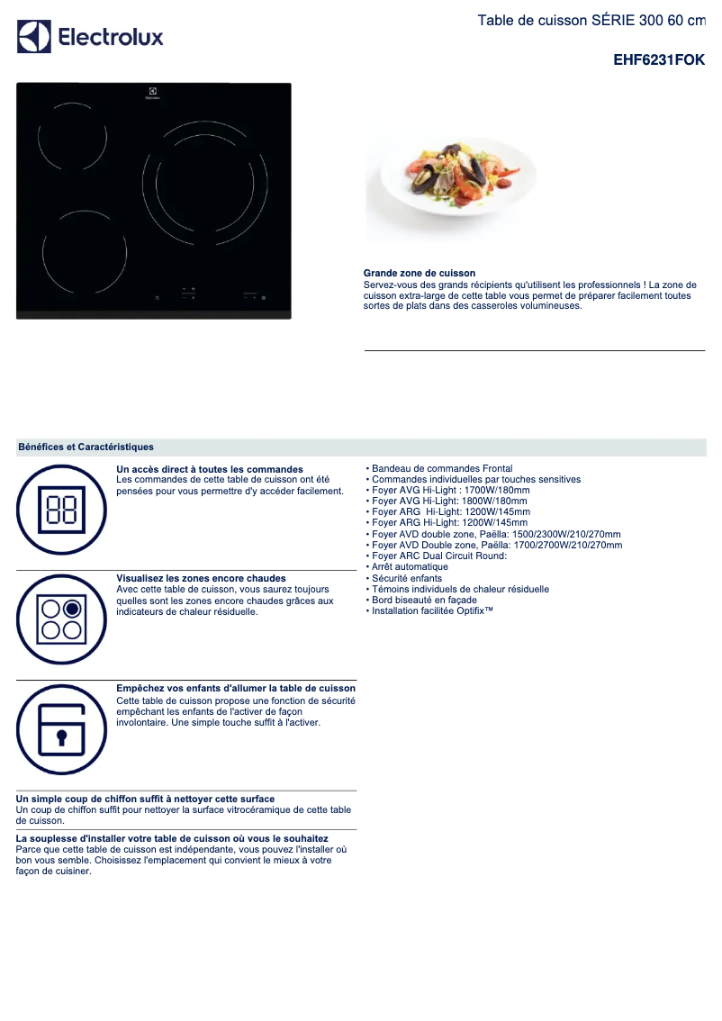 Page n°1 - Fiche technique Electrolux EHF6231FOK
