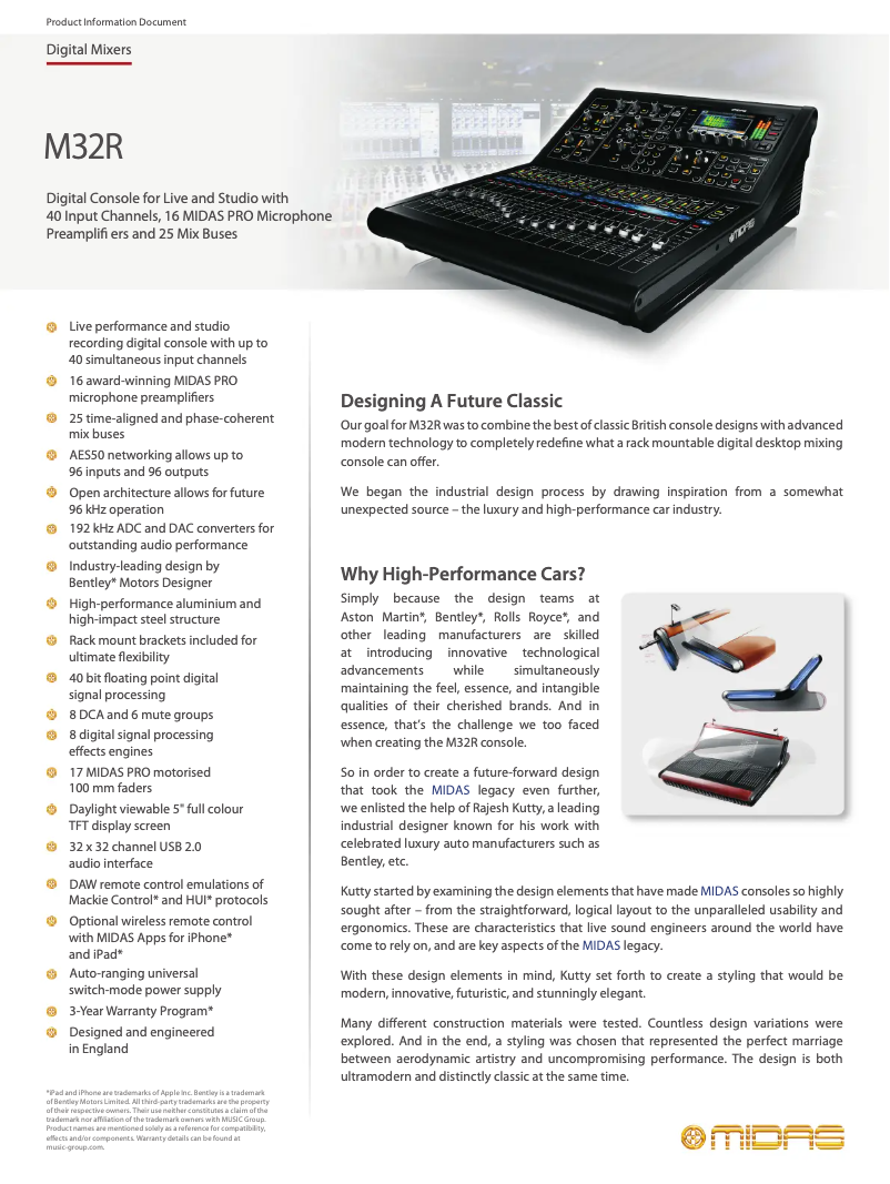 Page 1 de la notice Fiche technique Midas M32R