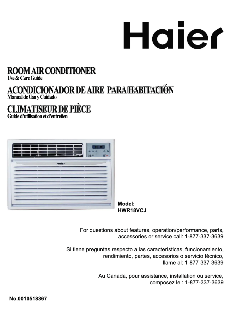 Image de la première page du manuel de l'appareil HWR18VCJ
