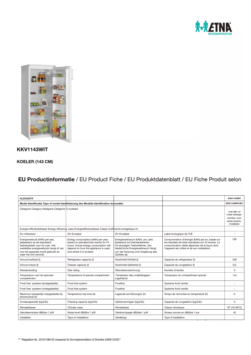 Image de la première page du manuel de l'appareil KKV1143WIT